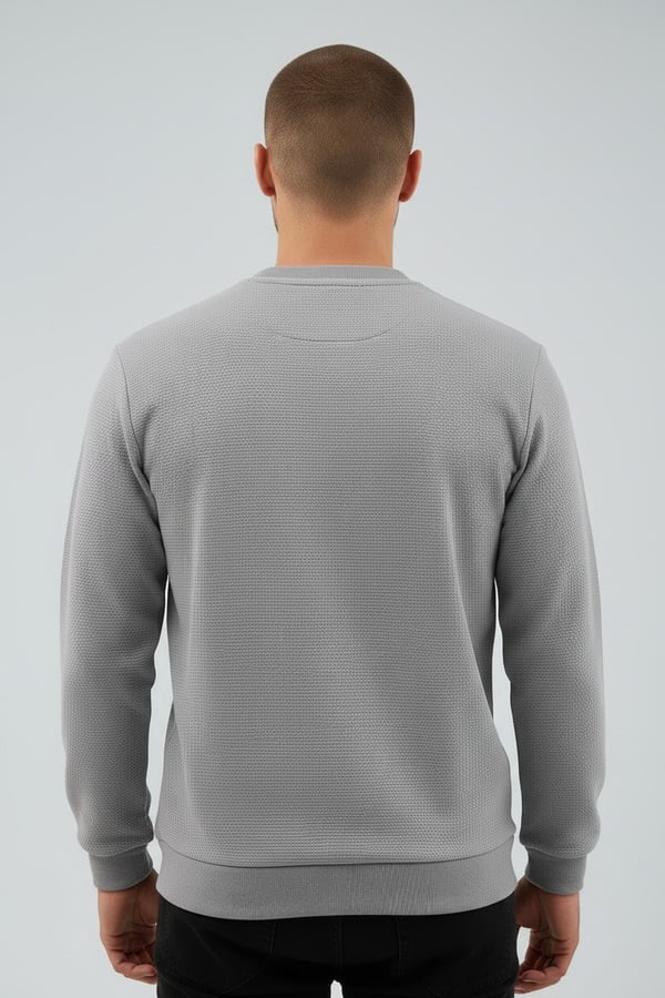 Erkek Gri Mare Jaker Kumaş Bisiklet Yaka Sweatshirt - 76566