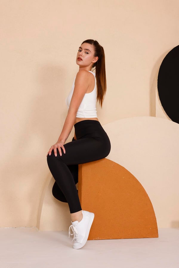 Kadın Siyah Yüksel Bel Slim Fit Tayt - 3060