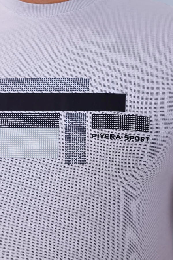 Erkek Beyaz Bisiklet Yaka Baskılı T-shirt - 170