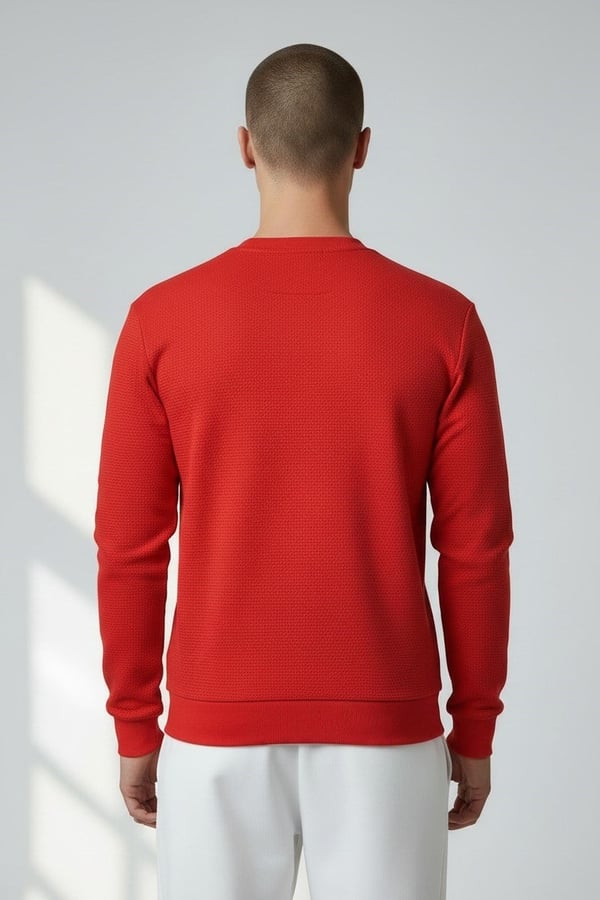 Erkek Kırmızı Mare Jaker Kumaş Bisiklet Yaka Sweatshirt - 76577