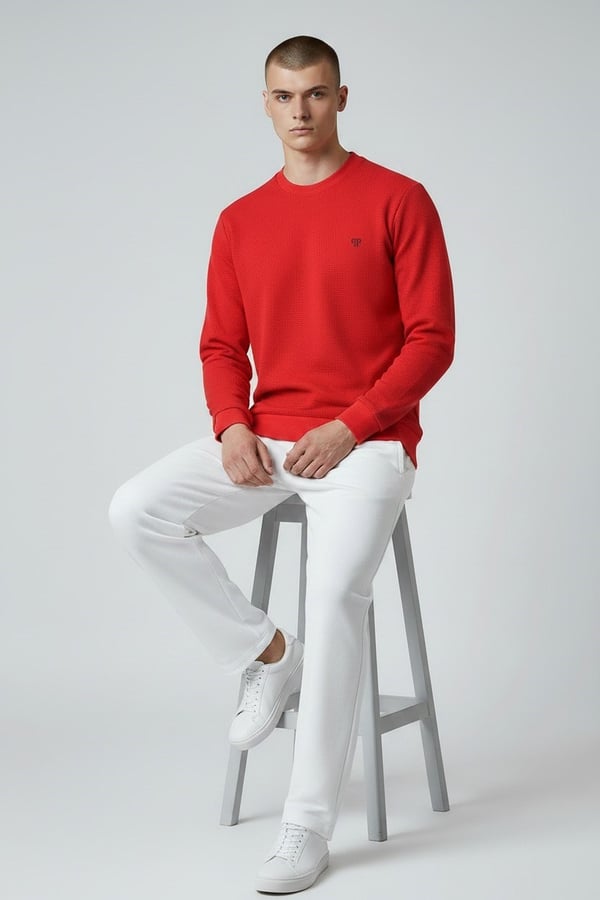 Erkek Kırmızı Mare Jaker Kumaş Bisiklet Yaka Sweatshirt - 76566