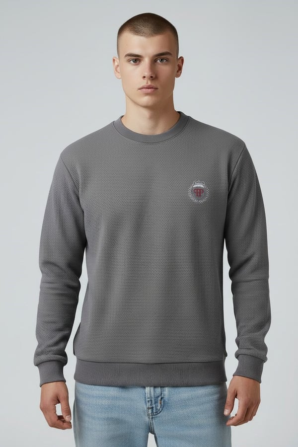 Erkek Koyu Gri Mare Jaker Kumaş Bisiklet Yaka Sweatshirt - 76566