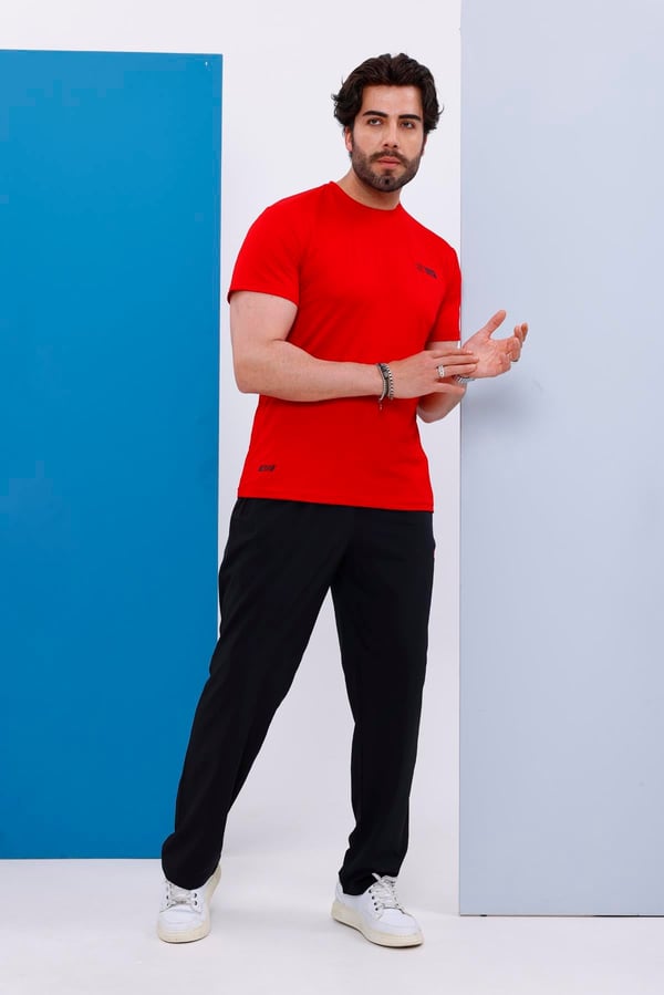 Erkek Battal Beden Kırmızı Bisiklet Yaka T-shirt Alt-üst Takımı - 101