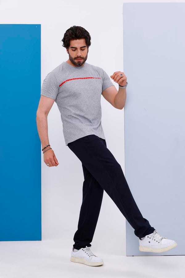 Erkek Battal Beden Amerikan Pike Kumaş Gri Bisiklet Yaka T-shirt Alt-üst Takımı - 133