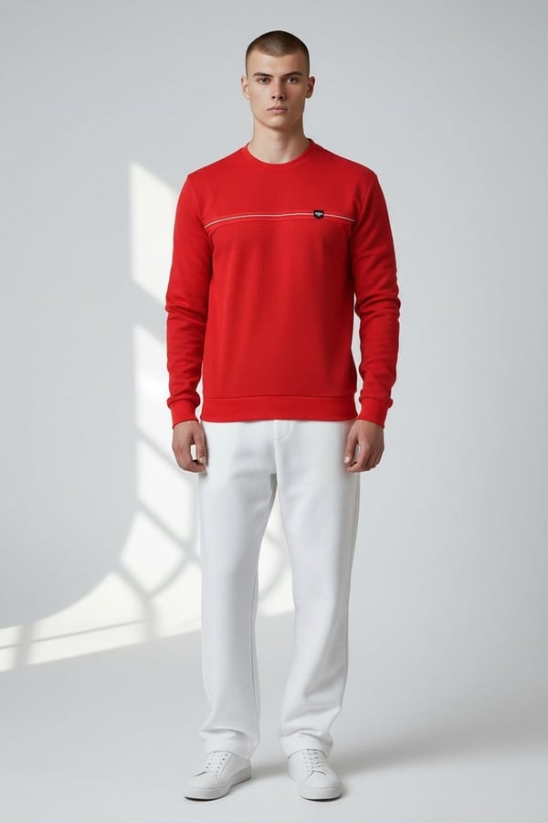 Erkek Kırmızı Mare Jaker Kumaş Bisiklet Yaka Sweatshirt - 76577