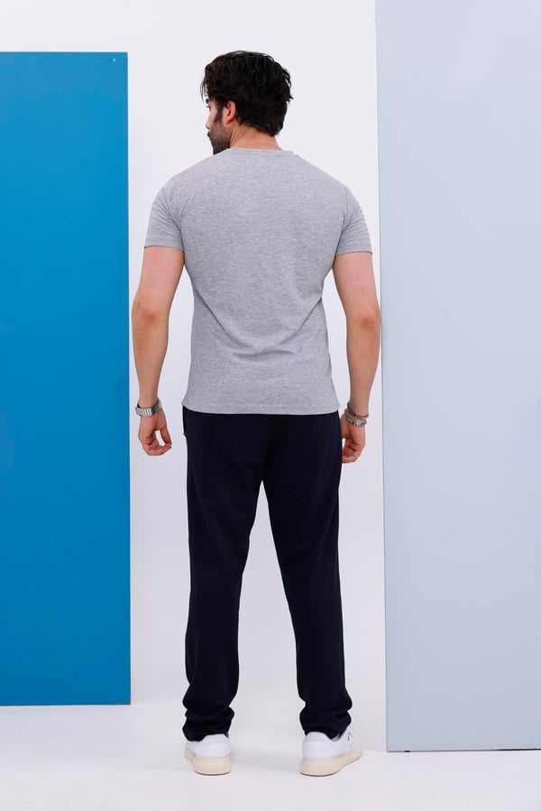 Erkek Battal Beden Amerikan Pike Kumaş Gri Bisiklet Yaka T-shirt Alt-üst Takımı - 133