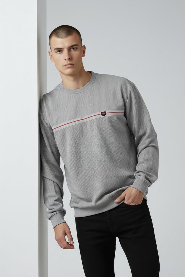 Erkek Gri Mare Jaker Kumaş Bisiklet Yaka Sweatshirt - 76577