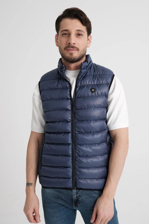 Erkek Polyester Elyas Açık Lacivert Kapitone Yelek - 1004