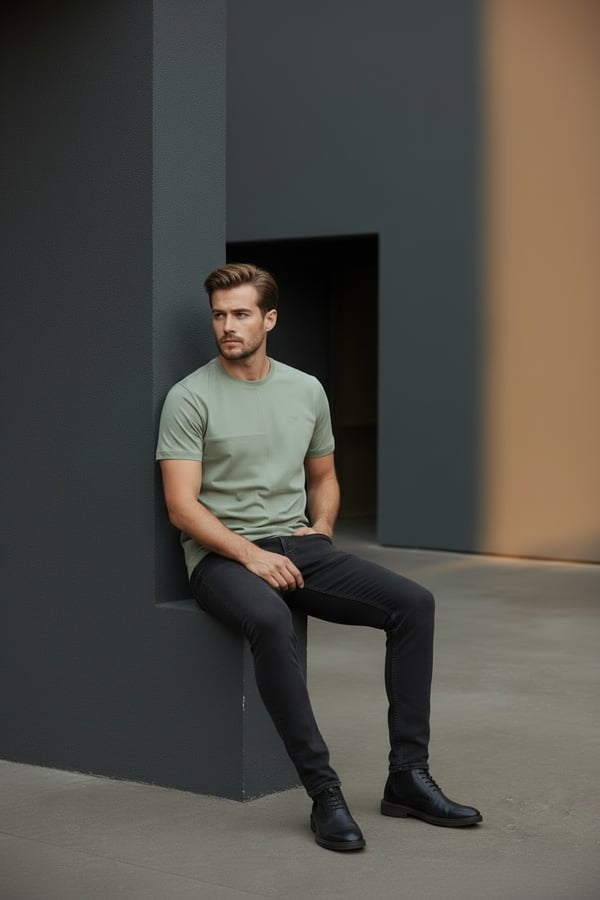 Erkek Yeşil Oversize Bisiklet Yaka Normal ve Battal Beden T-Shirt - 172