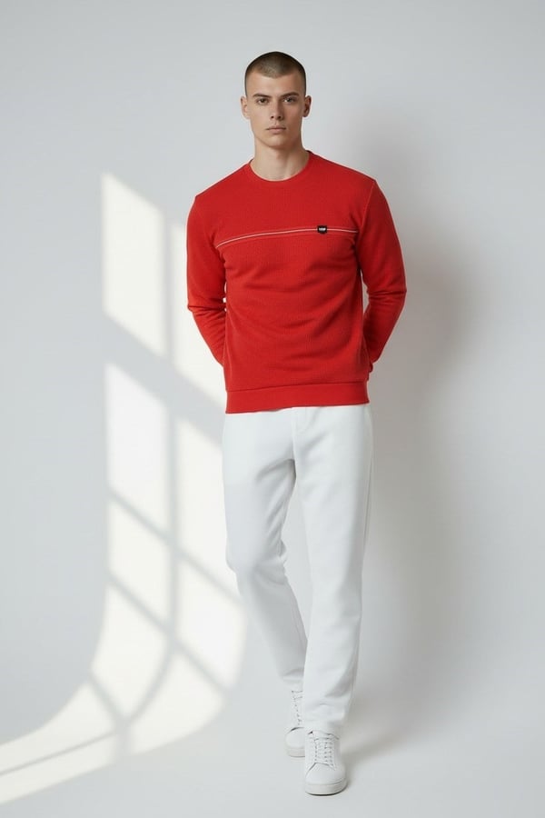 Erkek Kırmızı Mare Jaker Kumaş Bisiklet Yaka Sweatshirt - 76577