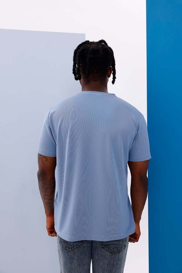 Erkek Mavi Bisiklet Yaka Normal ve Battal Beden T-Shirt - 172