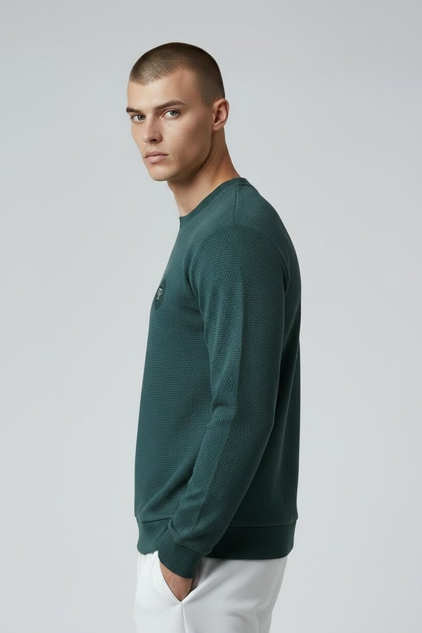 Erkek Petrol Mare Jaker Kumaş Bisiklet Yaka Sweatshirt - 76566