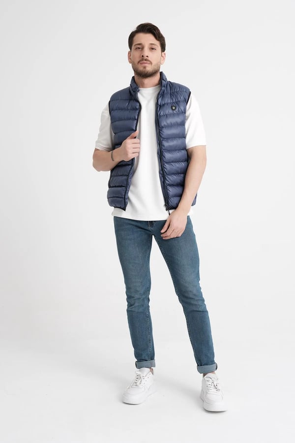 Erkek Polyester Elyas Açık Lacivert Kapitone Yelek - 1004