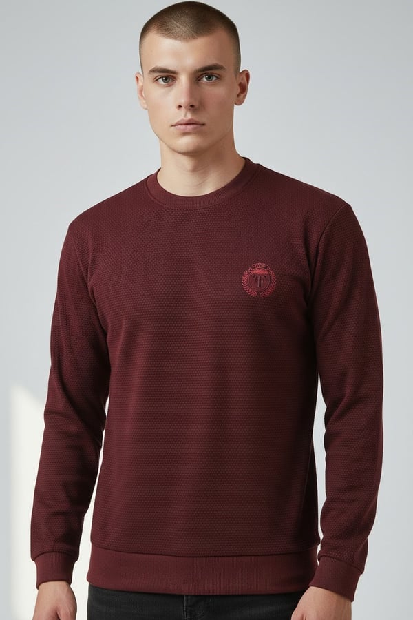Erkek Vişne Mare Jaker Kumaş Bisiklet Yaka Sweatshirt - 76566