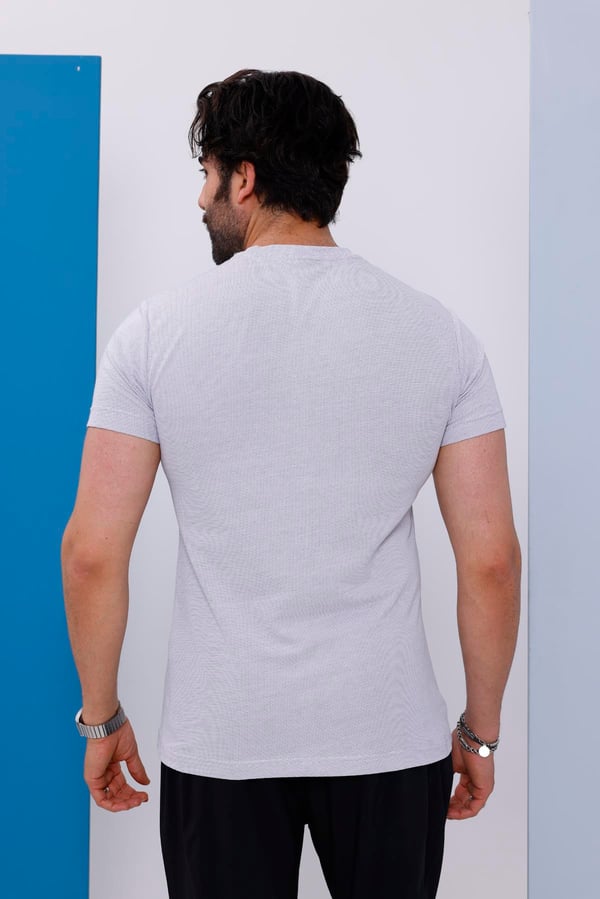 Erkek Beyaz Bisiklet Yaka Baskılı T-shirt - 170