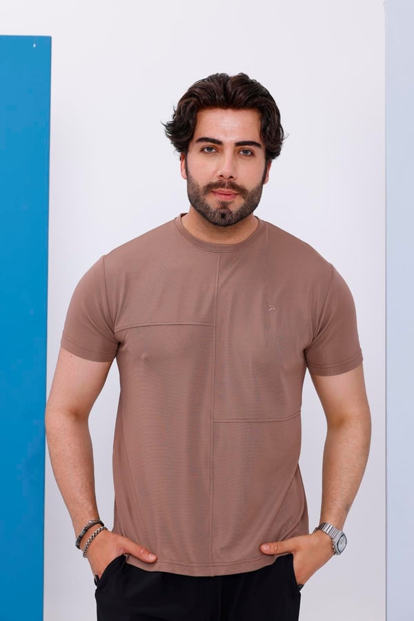 Erkek Kahverengi Bisiklet Yaka Normal ve Battal Beden T-Shirt - 172