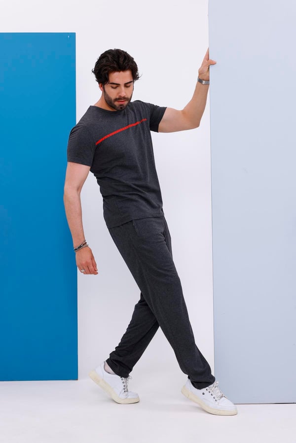 Erkek Battal Beden Amerikan Pike Kumaş Antrasit Bisiklet Yaka T-shirt Alt-üst Takımı - 133