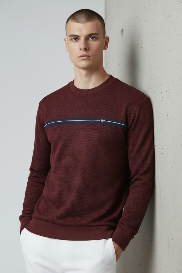 Erkek Vişne Mare Jaker Kumaş Bisiklet Yaka Sweatshirt - 76577