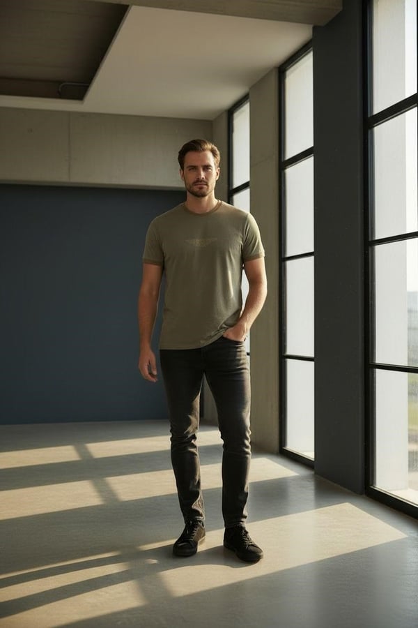Erkek Baskılı Süprem Kumaş Basic Tişört Slim Fit Pamuklu Erkek T-Shirt Hardal-180
