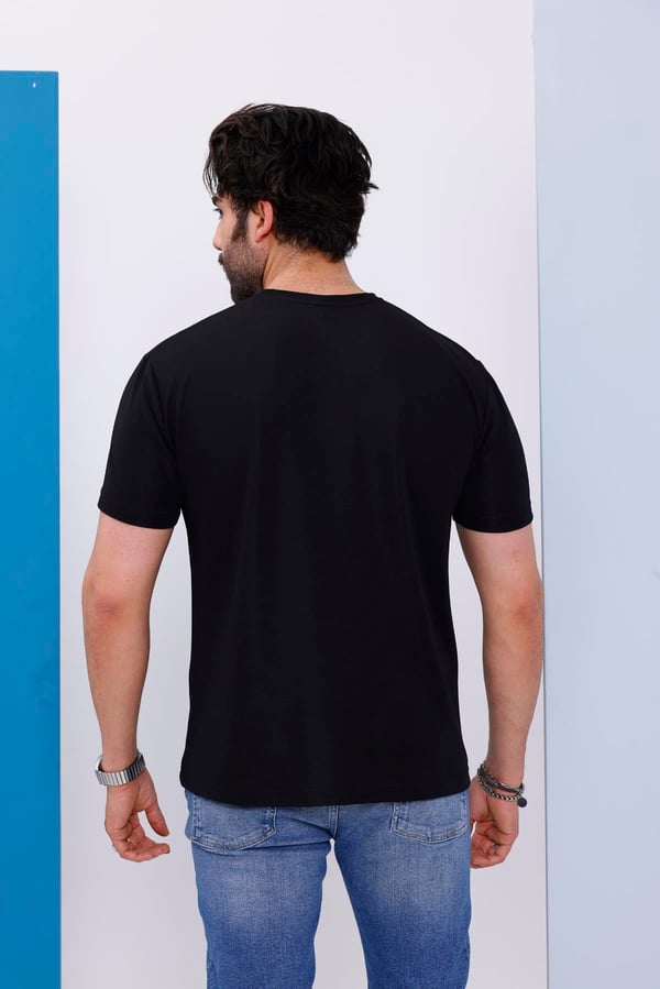 Erkek Siyah Bisiklet Yaka Normal ve Battal Beden T-Shirt - 172
