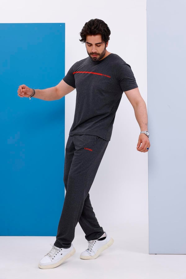 Erkek Battal Beden Amerikan Pike Kumaş Antrasit Bisiklet Yaka T-shirt Alt-üst Takımı - 133