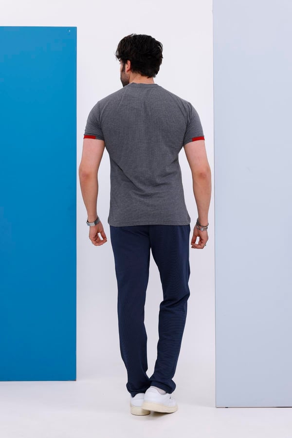 Erkek Battal Beden Gri Bisiklet Yaka T-shirt Alt-üst Takımı - 130