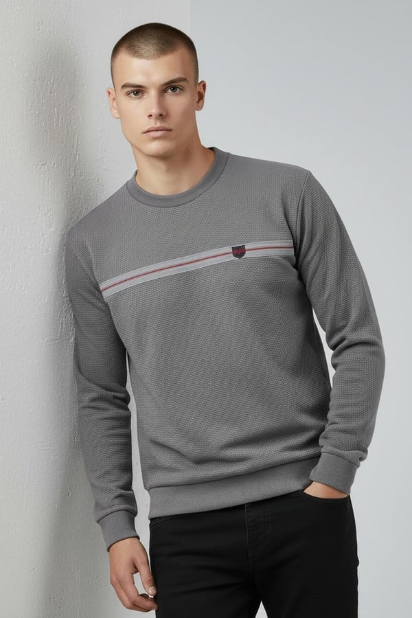 Erkek Koyu Gri Mare Jaker Kumaş Bisiklet Yaka Sweatshirt - 76577