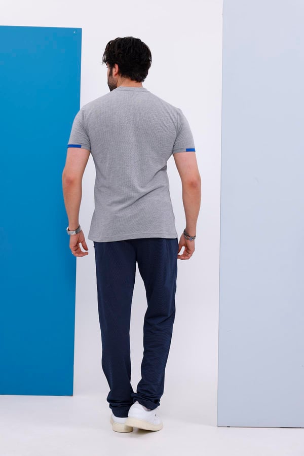 Erkek Battal Beden Açık Gri Bisiklet Yaka T-shirt Alt-üst Takımı - 130