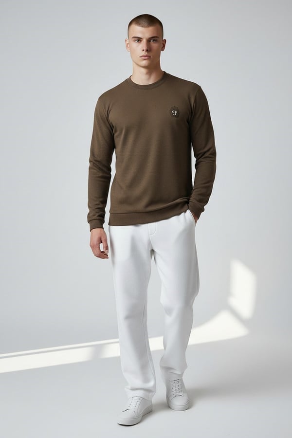 Erkek Haki Mare Jaker Kumaş Bisiklet Yaka Sweatshirt - 76566