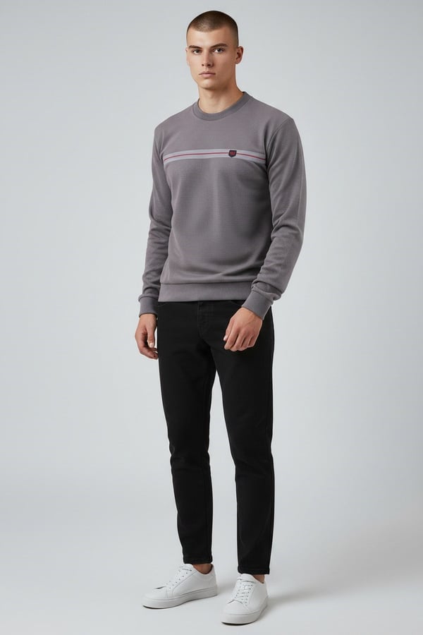 Erkek Koyu Gri Mare Jaker Kumaş Bisiklet Yaka Sweatshirt - 76577