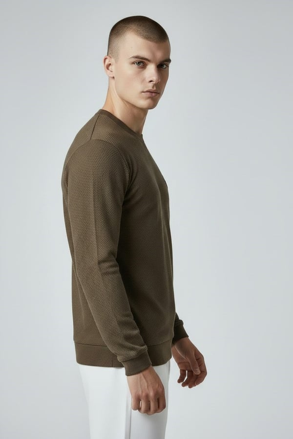 Erkek Haki Mare Jaker Kumaş Bisiklet Yaka Sweatshirt - 76566