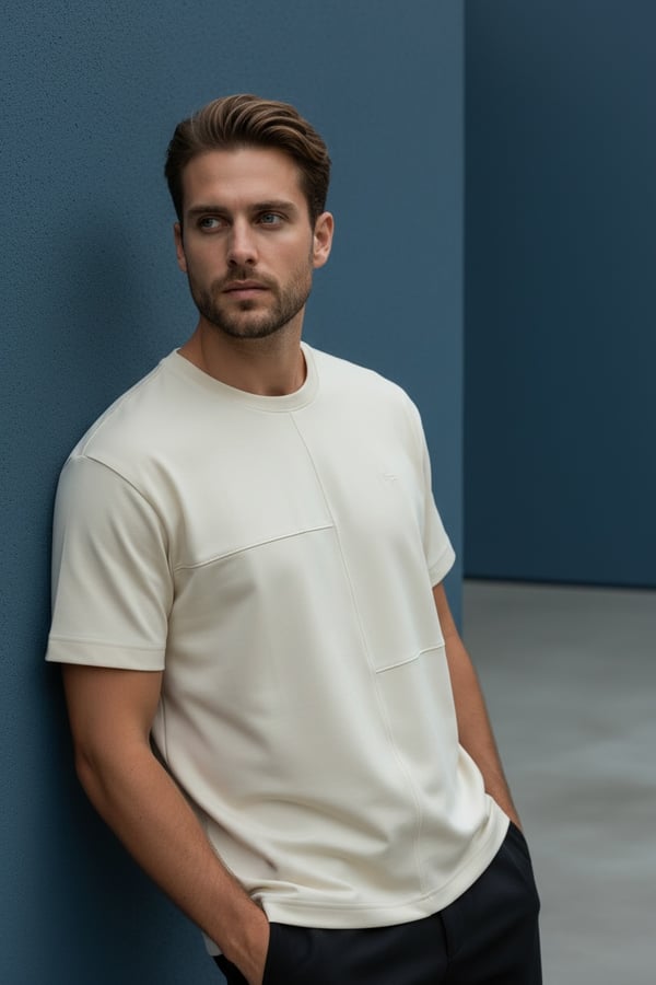 Erkek Bej Oversize Bisiklet Yaka Normal ve Battal Beden T-Shirt - 172