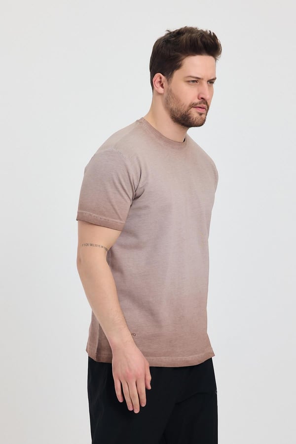 Erkek Kahverengi Bisiklet Yaka Yıkamalı Basic T-shirt - 165