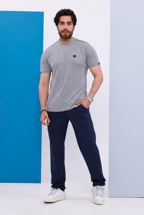 Erkek Battal Beden Açık Gri Bisiklet Yaka T-shirt Alt-üst Takımı - 130