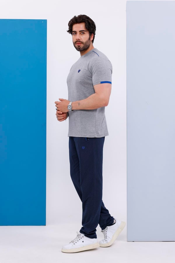 Erkek Battal Beden Açık Gri Bisiklet Yaka T-shirt Alt-üst Takımı - 130