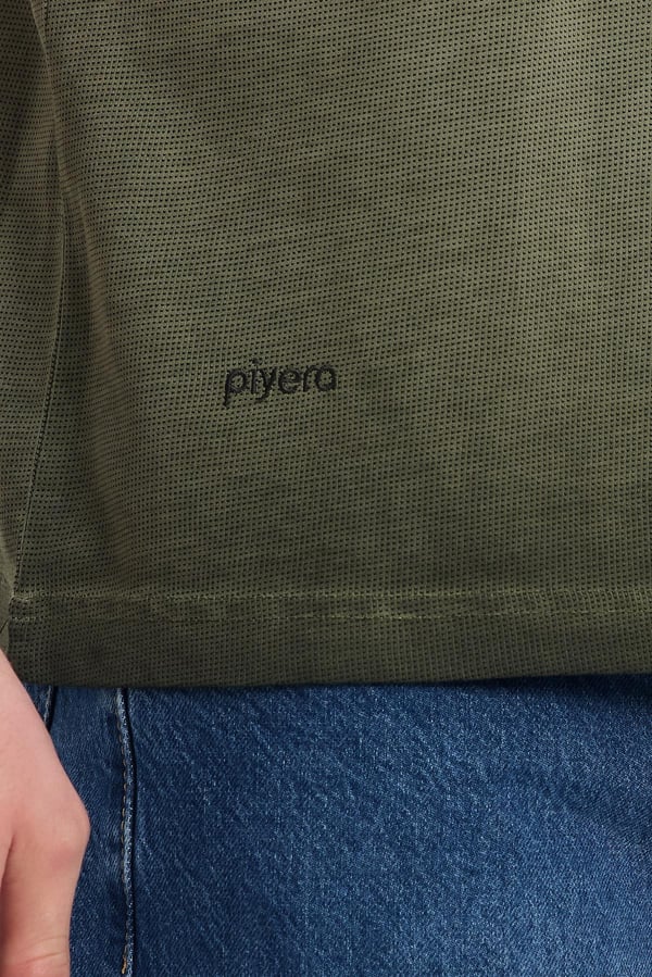 Erkek Haki Bisiklet Yaka Yıkamalı Basic T-shirt - 165