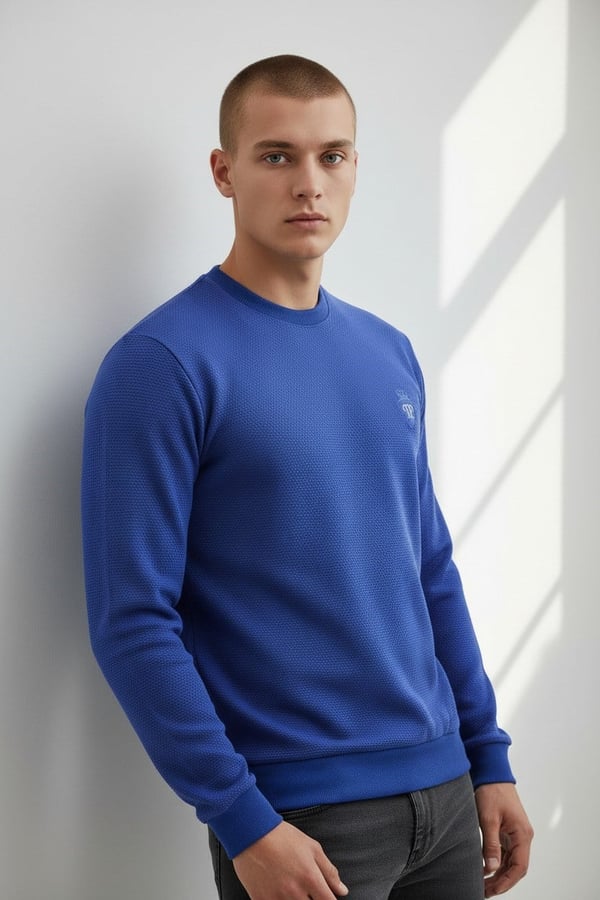 Erkek Saks Mare Jaker Kumaş Bisiklet Yaka Sweatshirt - 76566