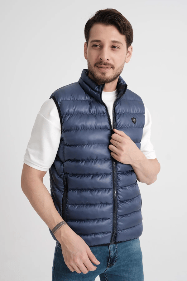 Erkek Polyester Elyas Açık Lacivert Kapitone Yelek - 1004