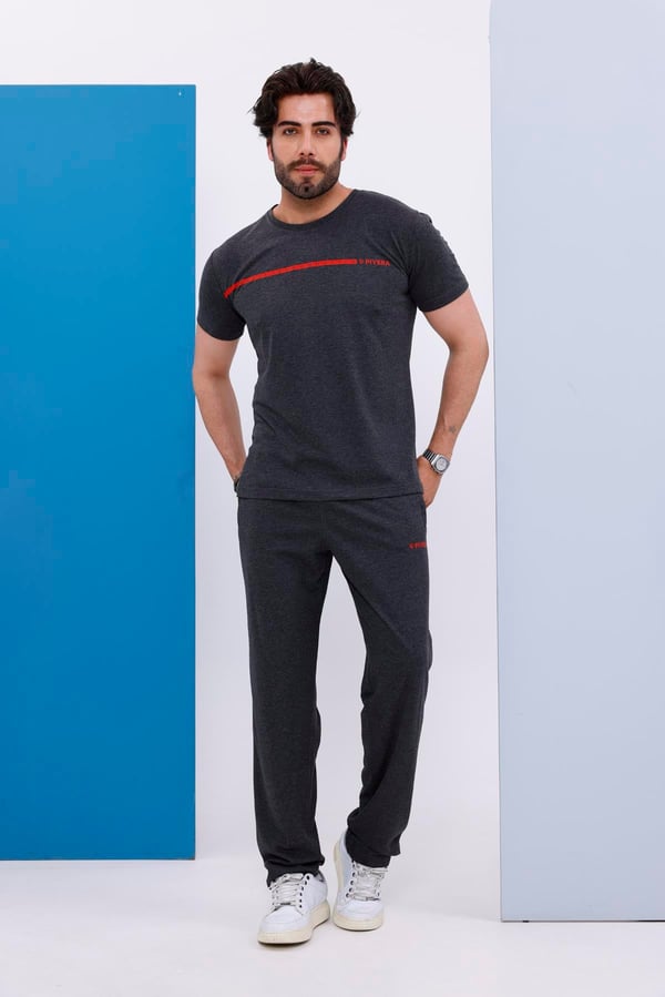 Erkek Battal Beden Amerikan Pike Kumaş Antrasit Bisiklet Yaka T-shirt Alt-üst Takımı - 133