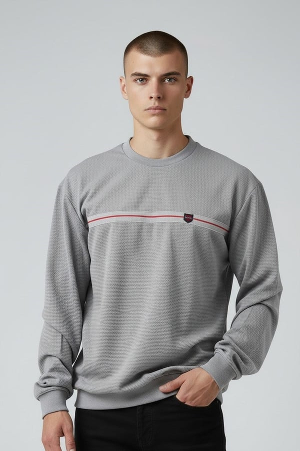 Erkek Gri Mare Jaker Kumaş Bisiklet Yaka Sweatshirt - 76577