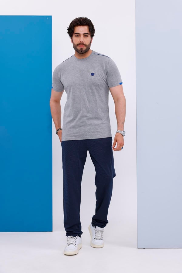 Erkek Battal Beden Açık Gri Bisiklet Yaka T-shirt Alt-üst Takımı - 130