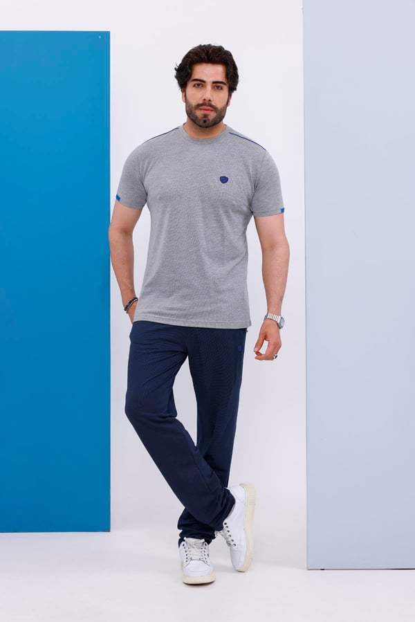Erkek Battal Beden Açık Gri Bisiklet Yaka T-shirt Alt-üst Takımı - 130