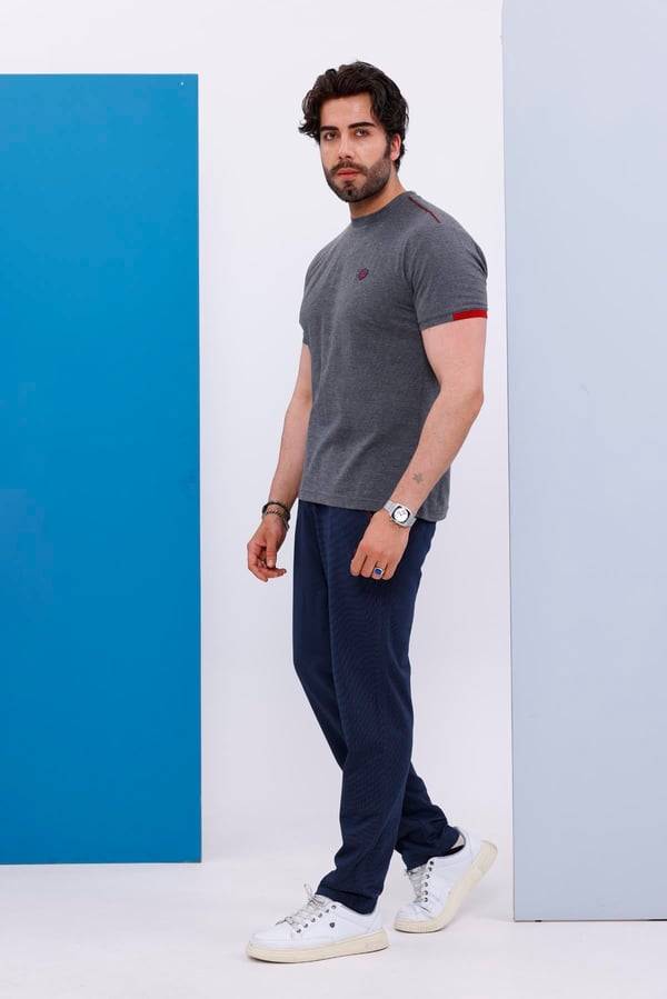 Erkek Battal Beden Gri Bisiklet Yaka T-shirt Alt-üst Takımı - 130