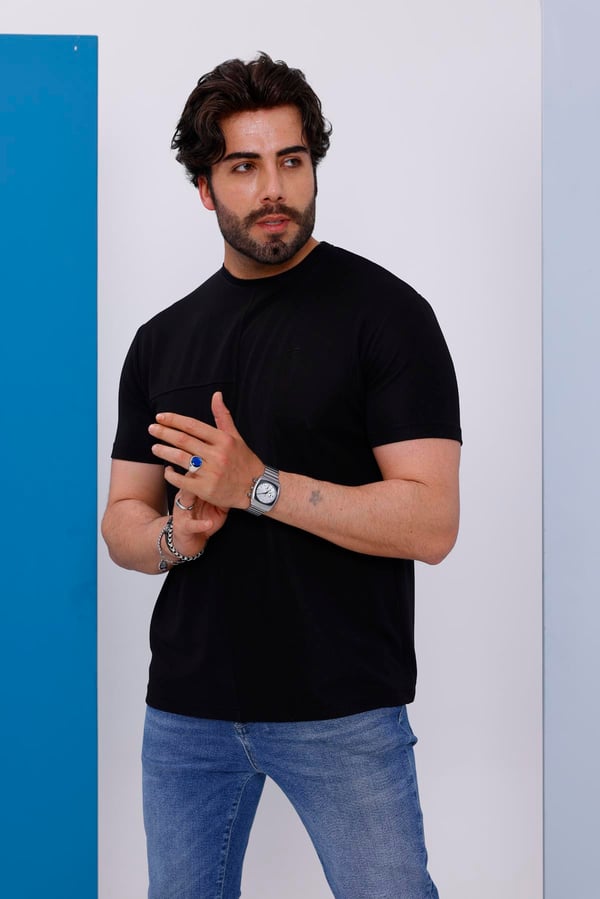 Erkek Siyah Bisiklet Yaka Normal ve Battal Beden T-Shirt - 172