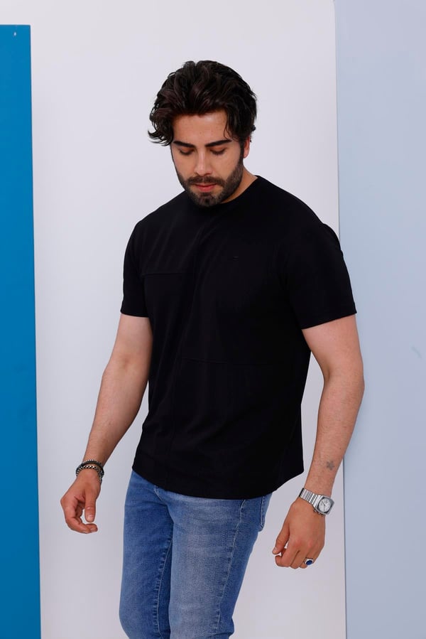 Erkek Siyah Bisiklet Yaka Normal ve Battal Beden T-Shirt - 172