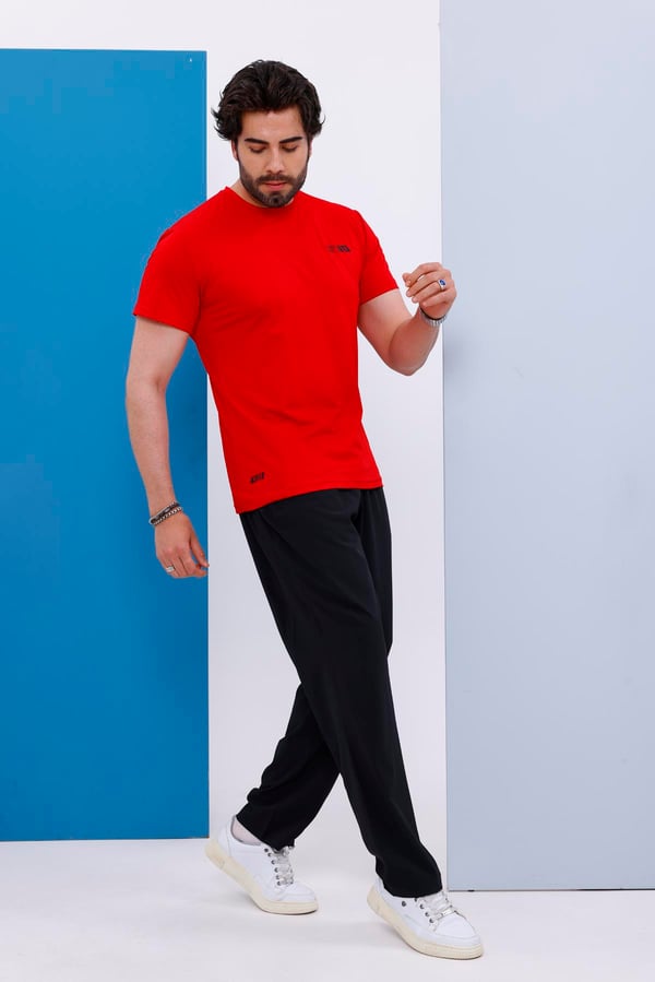 Erkek Battal Beden Kırmızı Bisiklet Yaka T-shirt Alt-üst Takımı - 101