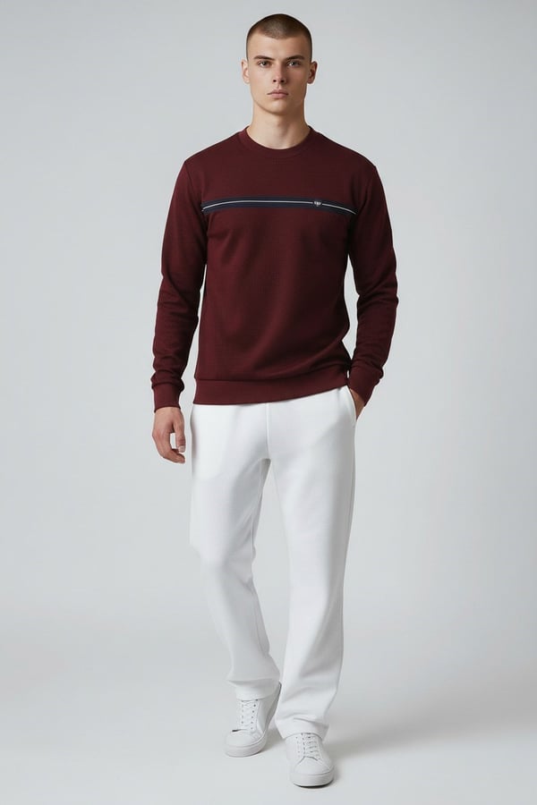 Erkek Vişne Mare Jaker Kumaş Bisiklet Yaka Sweatshirt - 76577