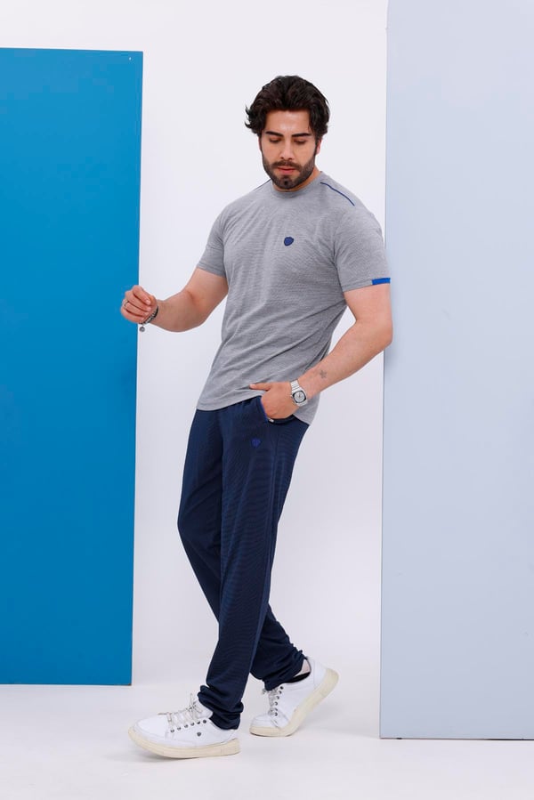 Erkek Battal Beden Açık Gri Bisiklet Yaka T-shirt Alt-üst Takımı - 130