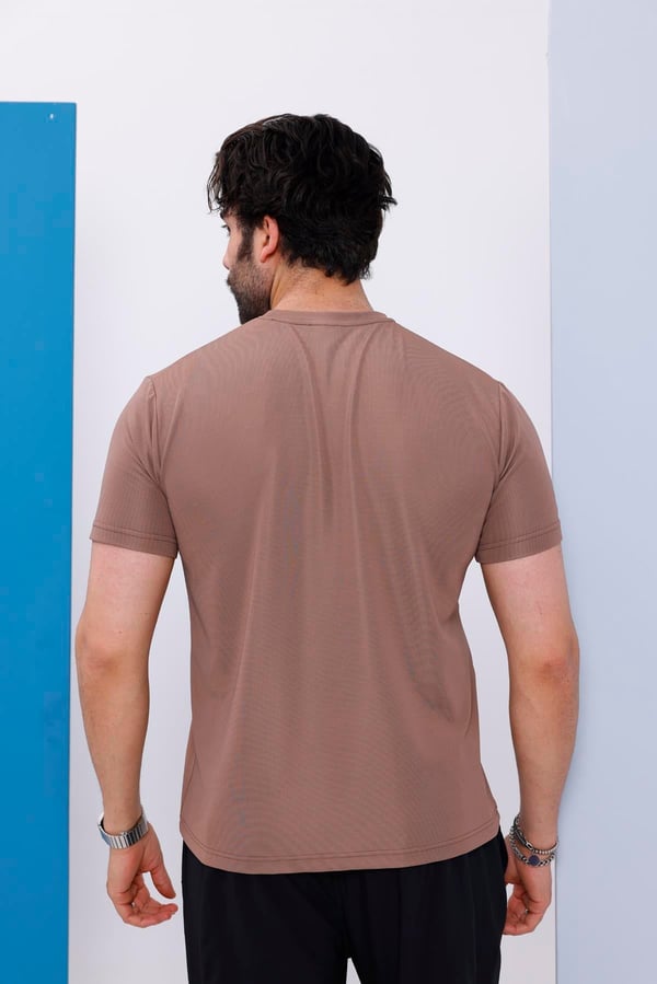 Erkek Kahverengi Bisiklet Yaka Normal ve Battal Beden T-Shirt - 172