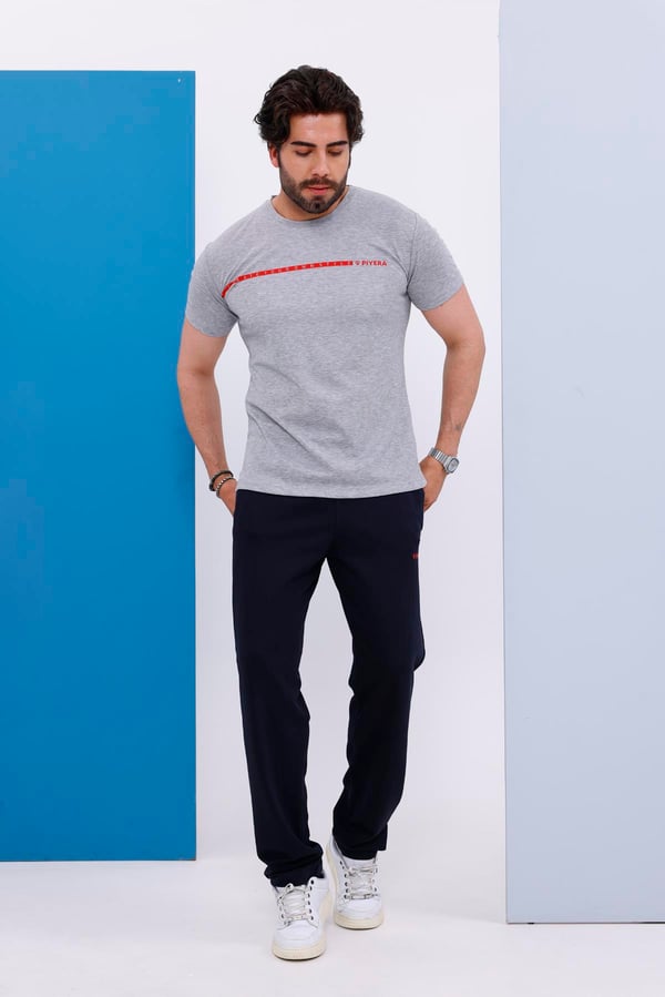 Erkek Battal Beden Amerikan Pike Kumaş Gri Bisiklet Yaka T-shirt Alt-üst Takımı - 133